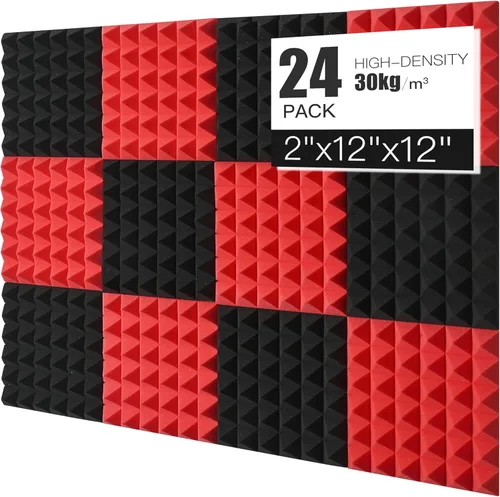 Miniatura 8 de Paquete de 24 paneles acústicos de espuma Saiqiang con aislamiento de sonido, paneles de espuma de 1 x 12 x 12 pulgadas, paneles de absorción