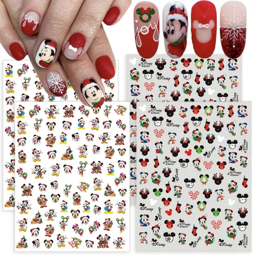 4 bonitas calcomanías de uñas de dibujos animados autoadhesivos 3D, suministros de decoración de uñas de Navidad, calcomanías de uñas Kawaii para