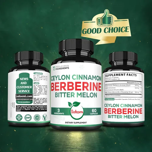 Miniatura 6 de Satoomi Suplemento de berberina con corteza de canela de Ceilán orgánica y melón amargo - 3 en 1-60 cápsulas veganas