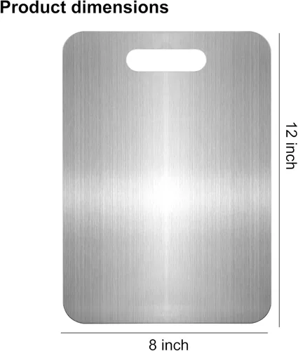 Miniatura 2 de Tabla de cortar de titanio para cocina, juego de tablas de cortar de acero inoxidable 304 para frutas, carne y verduras (12 x 8 pulgadas)