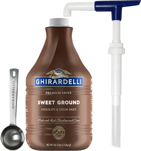 Miniatura 14 de Ghirardelli Salsa de caramelo, botella de 87.3 onzas (5 libras 7.3 onzas) con cuchara y bomba de barista estampada Ghirardelli