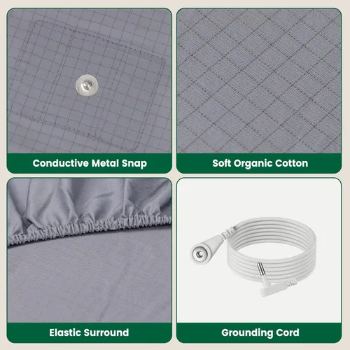 Miniatura 7 de LARMACE Grounding Sheets - Sábanas tamaño King, 12% fibra de plata pura y 88% algodón orgánico, sábanas de tierra – Sábanas con infusión de plata
