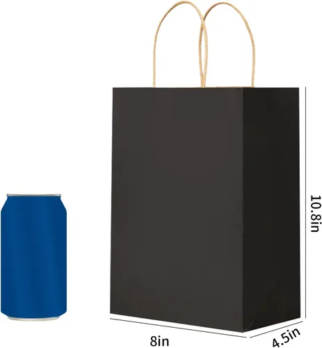 Miniatura 3 de METAPRINT 100 bolsas de regalo de papel de 8 x 4.5 x 10.8 pulgadas, bolsa de papel kraft negro con asas a granel para cumpleaños, bodas, fiestas