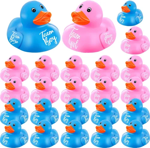 Deekin 24 patos de goma para revelación de género de color rosa y azul a granel, juguetes de baño de mini patitos pequeños para baby shower,