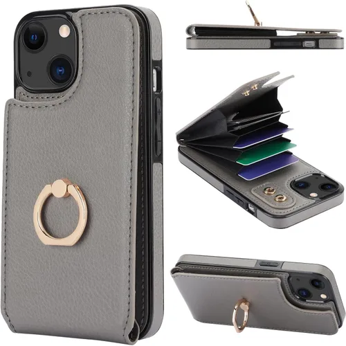 Miniatura 8 de Folosu Compatible con iPhone 13 Funda Cartera con Portarjetas, Soporte de Anillo para Dedo con Rotación de 360° Función de Atril Protectora Bloqueo