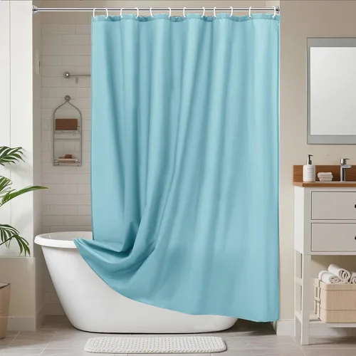 Miniatura 2 de AooHome Cortina de Ducha para Estante de Tamaño 36x72 Pulgadas, Cortina de Baño de Tela Sólida Azul Duradera con Ganchos, Borde Pesado, Impermeable