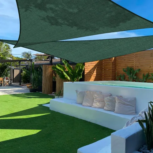 Miniatura 24 de TANG Toldo parasol triangular derecho de 8 x 8 x 11 pies, para patio, con bloqueo UV, tela permeable para pérgola, patio trasero, porche, terraza