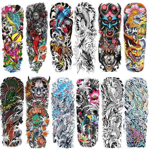 Miniatura 4 de Calcomanías de tatuajes falsos de manga de tótem, tótem tribal de brazo completo, mangas temporales para adultos, niños, mujeres, maquillaje, 12