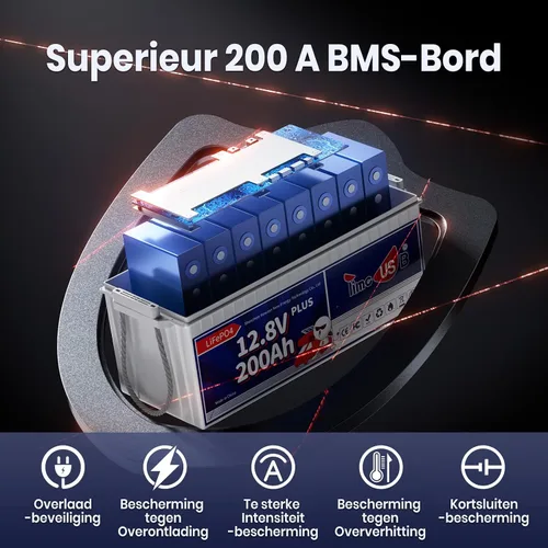 Miniatura 3 de Timeusb LiFePO4 Batería de 12 V 200 Ah Plus, batería de ciclo profundo con potencia de salida máxima de 2560 W, batería de litio integrada de 200 A