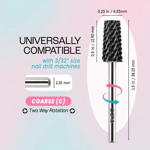 Miniatura 2 de PANA - Cabezal cónico de carburo con vástago de 3/32 pulgadas (negro, grano grueso), broca de uñas para eliminación rápida de acrílico o gel duro