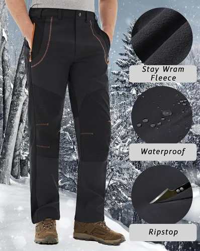 Miniatura 5 de TACVASEN Men's Snow Ski Pants Softshell Fleece Lined Hiking Snowboard Pants Waterproof & Windproof Pants with Zipper Pockets