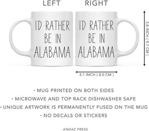 Miniatura 5 de Andaz Press Taza de café de 11 onzas, regalo con texto en inglés "I'd Rather Be in Alabama", 1 paquete, para estudiar en el extranjero, regalo