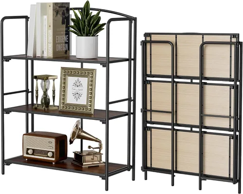 Miniatura 46 de Crofy - Estantería plegable sin montaje para sala de estar, estantería plegable de 2 niveles en color negro para oficina en casa, organizador