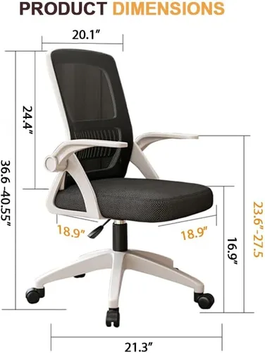 Miniatura 2 de Silla de oficina en casa, silla ergonómica de malla transpirable, respaldo alto con altura ajustable giratoria con brazos abatibles y soporte lumbar