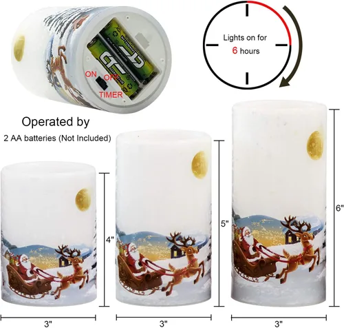 Miniatura 4 de GenSwin Velas sin llama de Papá Noel de Navidad parpadeantes que funcionan con pilas, con temporizador, velas LED de cera real, luz cálida, muñeco
