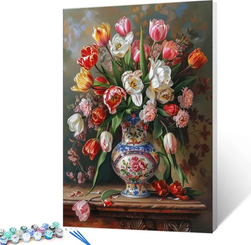 Miniatura 37 de Tucocoo Kit de pintura de lavanda por números con pinceles y pigmento acrílico sobre lienzo para adultos, diseño rústico de ventanas, arte floral