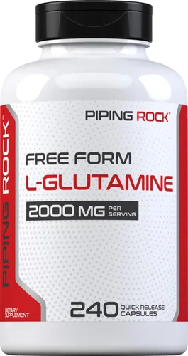 Piping Rock L Glutamine - Cápsulas en polvo | 2000 mg | 240 píldoras | Suplemento para mujeres y hombres | Aminoácido en forma libre | Sin OMG, sin