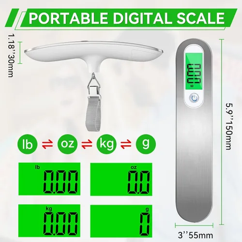 Miniatura 4 de Báscula de peso de equipaje de 110 libras, báscula digital de alta precisión, báscula portátil con gozkglb accesorios de viaje, báscula de equipaje