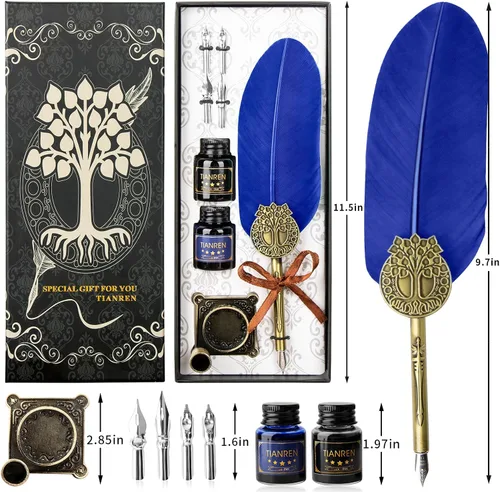 Miniatura 7 de TIANREN Juego de tinta de pluma estilográfica, Juego de Pluma y Tinta, Pluma de Caligrafía Antigua con 4 Plumillas Reemplazables, 2 Frascos