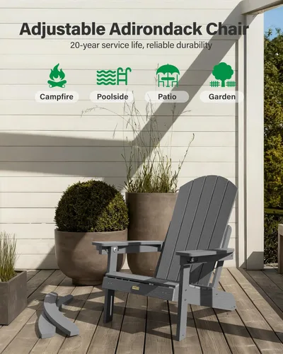 Miniatura 7 de YEFU Sillas Adirondack con otomana retráctil: sillas mecedoras Adirondack de gran tamaño, respaldo alto ajustable de 5 niveles, balancín para Gris