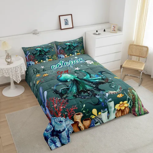 Miniatura 3 de Erosebridal Juego de edredón de ajolote rosa Kawaii Walking Fish para niños, edredón de reptil de criatura bajo el mar, arrecife de coral