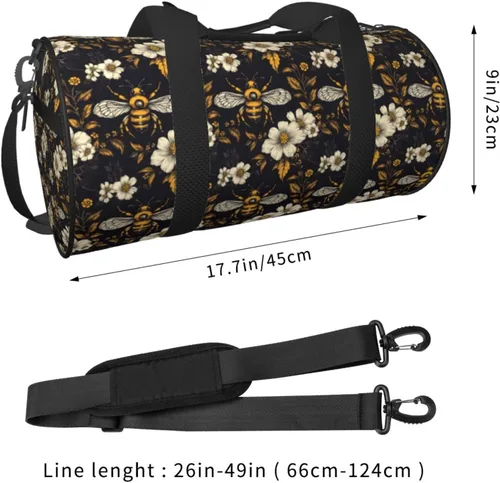 Miniatura 2 de Large Duffle Bag for Travel - Retro Floral Bee Yellow Print Gym Bag for Women Men, Travel Foldable Bags for Women Men with Zippered Multiple Pockets