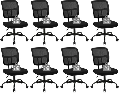 Miniatura 27 de CLATINA Silla de oficina en casa, sin brazos, con ruedas, ergonómica, de cuero, con respaldo bajo, altura ajustable, giratoria de 360°, silla