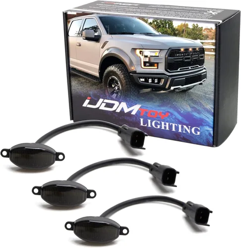 iJDMTOY 75-123-ámbar ahumado 3 piezas de lente ahumada oscura ámbar Kit de luz de conducción para Ford Raptor 2010-14 y 2017 en adelante (alimentado