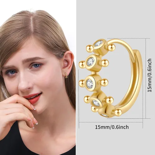 Miniatura 3 de ToHeart Pendientes Huggies de oro para mujer, pequeños aretes de aro de oro