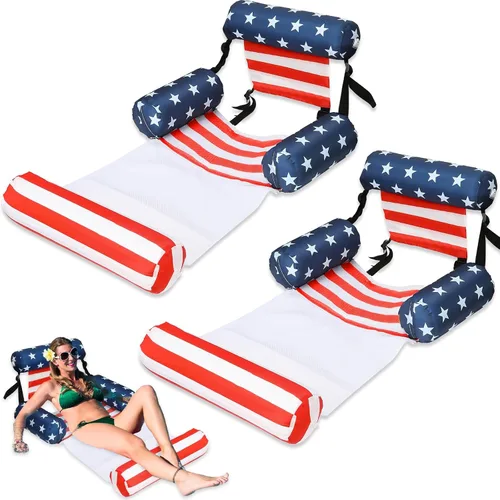Paquete de 2 flotadores inflables 2 en 1 para piscina con reposabrazos, tumbonas flotantes de tela para piscina, fideos para adultos, silla flotante