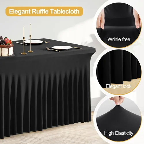 Miniatura 4 de PARTISKY - Mantel de elastano negro para mesas rectangulares de 4 pies, cubierta de mesa elástica para mesas plegables, bodas, fiestas, banquetes
