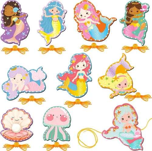 Miniatura 9 de Pajean Juego de 10 tarjetas con cordones para niños, tarjetas de costura de animales de doble cara, 10 estilos, manualidades de juguete para niños a