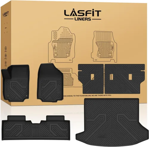 Miniatura 44 de LASFIT Juego completo de tapetes de elastómero termoplástico para todo tipo de clima de ajuste personalizado para automóviles, de 1ª y 2ª fila, 3