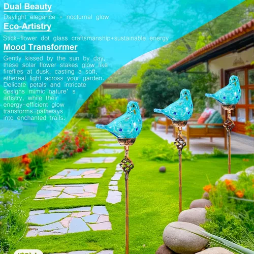 Miniatura 5 de Luces solares decorativas, luces solares de estaca para pájaros, luces de cristal soplado a mano, luces decorativas de camino de jardín, estacas