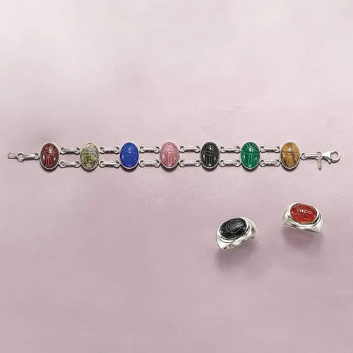 Miniatura 6 de Ross-Simons Multi-Stone Scarab Bracelet in Sterling Silver