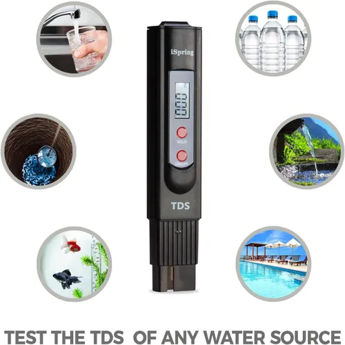 Miniatura 3 de iSpring TDS2 Medidor digital TDS de 2 botones con LCD retroiluminado, negro