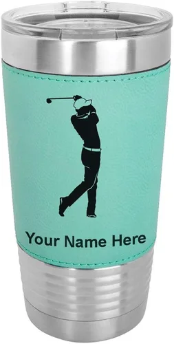 Miniatura 20 de LaserGram Vaso aislado al vacío de 20 onzas, golfista golfista, grabado personalizado incluido (piel sintética, estilo béisbol)