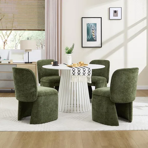 Miniatura 8 de Hyfirm Juego de 4 sillas de comedor tapizadas modernas, sillas de comedor laterales de chenilla, sillas de cocina sin brazos, sillas Parsons