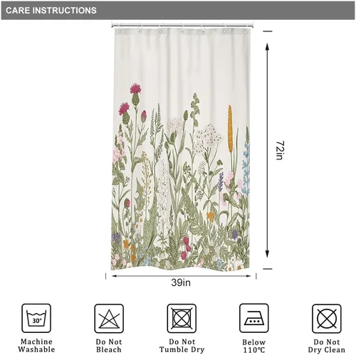 Miniatura 4 de Riyidecor - Cortina de ducha con estampado de flores silvestres para decorar un baño pequeño o una ventana, 36 pulgadas de ancho x 72 pulgadas