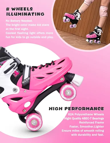 Miniatura 3 de METROLLER Patines de ruedas para niñas de 5 a 8 a 12 años y niños y adolescentes, 4 tamaños ajustables para niños pequeños con ruedas iluminadas