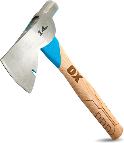 OX Tools Pro - Hacha de acero al carbono de 14 pulgadas, mango recto de nogal americano y cabeza de martillo de cara lisa OX-P094814