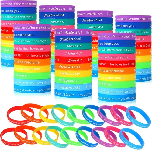 Miniatura 15 de Estune 120 pulseras de versículos de la Biblia, con cita motivacional, pulseras de goma, pulseras de silicona religiosas, pulseras de silicona