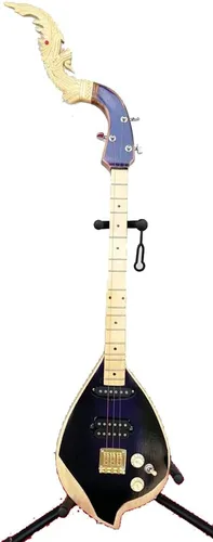 Miniatura 6 de Isarn Electric Phin 3 cuerdas, instrumento musical de guitarra tailandesa lao, Pin77 musical tailandés tradicional (negro-verde)