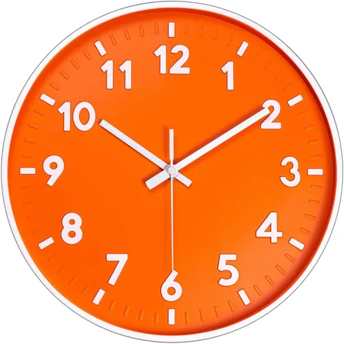 Miniatura 18 de JENLYSTIME Reloj moderno de 12 pulgadas para interiores y exteriores, esfera redonda brillante y colorida, reloj de pared silencioso de cuarzo que