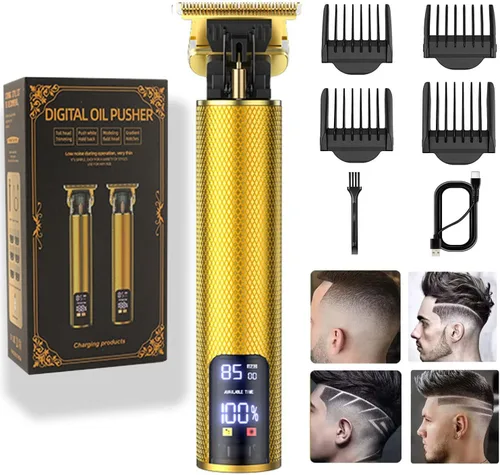 Recortadora de pelo y aseo profesional para hombre con cuchilla en T, kit de corte de pelo y aseo recargable (dorado)