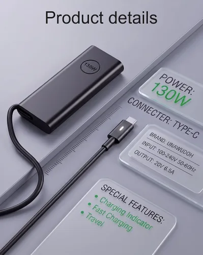 Miniatura 4 de Cargador USB C de 130 W compatible con Dell Precision 5530 5550 5560 5570 5750 5760 5770, Latitude 5401 5411 5501 5511 5520, XPS 15 17 9575 9500