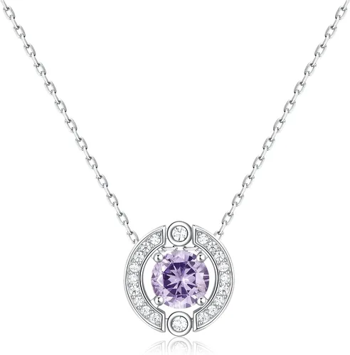 Collar con halo de piedra natal para mujer, plata de ley, chapado en platino, piedras preciosas brillantes, corte redondo, colgante solitario de