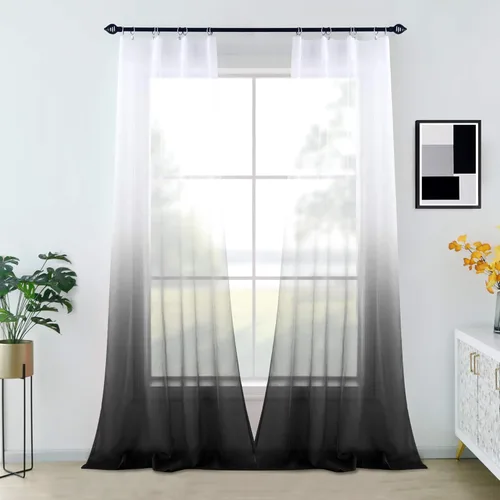 Miniatura 24 de KOUFALL Cortinas de ventana de baño para ducha, juego de 2 paneles de cortinas cortas transparentes en blanco y negro para cocina, dormitorio
