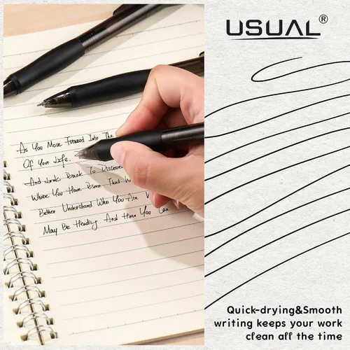 Miniatura 4 de USUAL Bolígrafos de gel de 0.020 in, paquete de 12 bolígrafos retráctiles de tinta negra de punta fina, escritura suave de secado rápido, no se