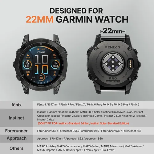 Miniatura 5 de Bandletic Compatible con Garmin Instinct 2 Correa de Reloj - Bandas Resistente de Nylon de Ajuste Rápido de 22mm para Fenix 8 E 47mm/7 6 Pro/5